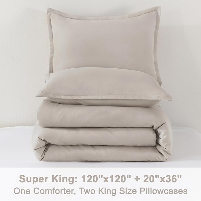 Litanika Comforters Super King Size Linen, 3 Pieces Lightweight Solid Bedding Set & Collections, All Season Fluffy Bed Set (120x120In Comforter & 2 Pillowcases)