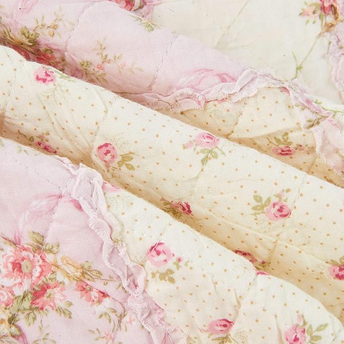 Cozyholy Original 100% Cotton Patchwork Quilt Pink Floral Bedspread Coverlet Reversible Vintage Shabby Chic Quilted Throw Blanket Bed Quilt Cover for Couch Sofa