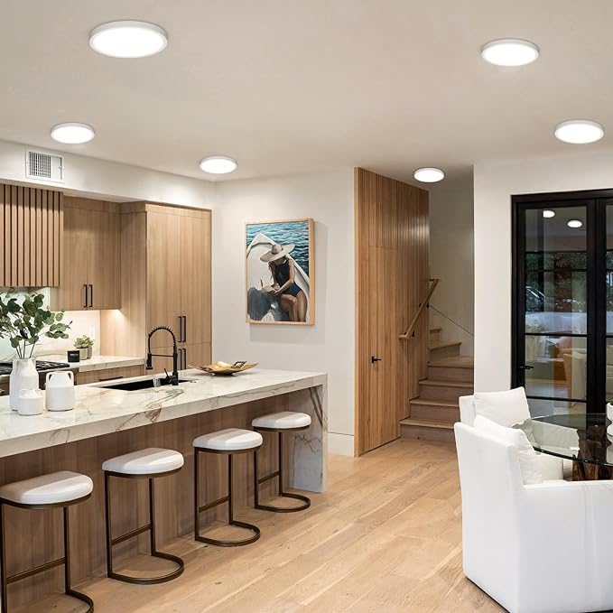 8PACK LED Flush Mount Ceiling Light Fixture, 3000K-4000K-6500K & 100W Equivalent Modern Kitchen Recessed Ceiling Lamp 15W 1500Lm 7.5 Inch Closet Round Surface for Bathroom Laundry Bedroom Hallway