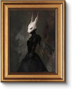 HUARCEY Gold Framed Vintage Wall Art Canvas Prints Gothic Room Decor Vintage Rabbit Lady Wall Decor, Aesthetic Dark Academia Halloween Pictures Oil Painting Goth Decorations 8x10in