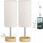 Touch Bedside Lamps Set of 2-3 Way Dimmable Table Lamps for Bedroom, Nightstand Lamp with Wooden Charging Station for Kids Room Dorm, Small Desk Lamp for Living Room, Office, Kids Room, Nursery