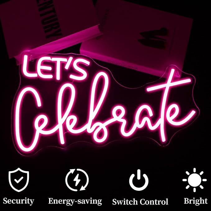 Let's Celebrate Neon Sign Led Neon Lights Neon Signs for Wall Decor Light Up Sign for Birthday Party Club Gift