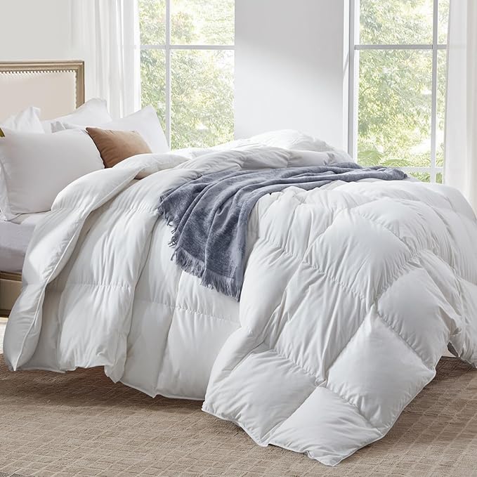 Globon Ultra-Soft Down Feather Comforter California King Size,Luxurious Fluffy Hotel Collection Duvet Insert for All Season,Noiseless Shell,700 Filling Power,Medium Weight with Corner Tabs,White