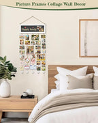 Bikoney Picture Frames Collage Wall Decor Photo Hanging Display Picture Board Wood Rustic Frames for Home Dorm Room Decor with Blackboard and 30 Clips White