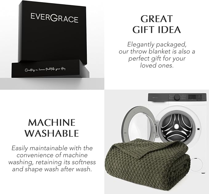 Chunky Chenille Knit Throw Blanket for Couch, Soft Luxurious Moss Stitch Blankets for Bed, Cozy Decorative Farmhouse Knitted Throws for Sofa, Olive Green, 50" x 60"