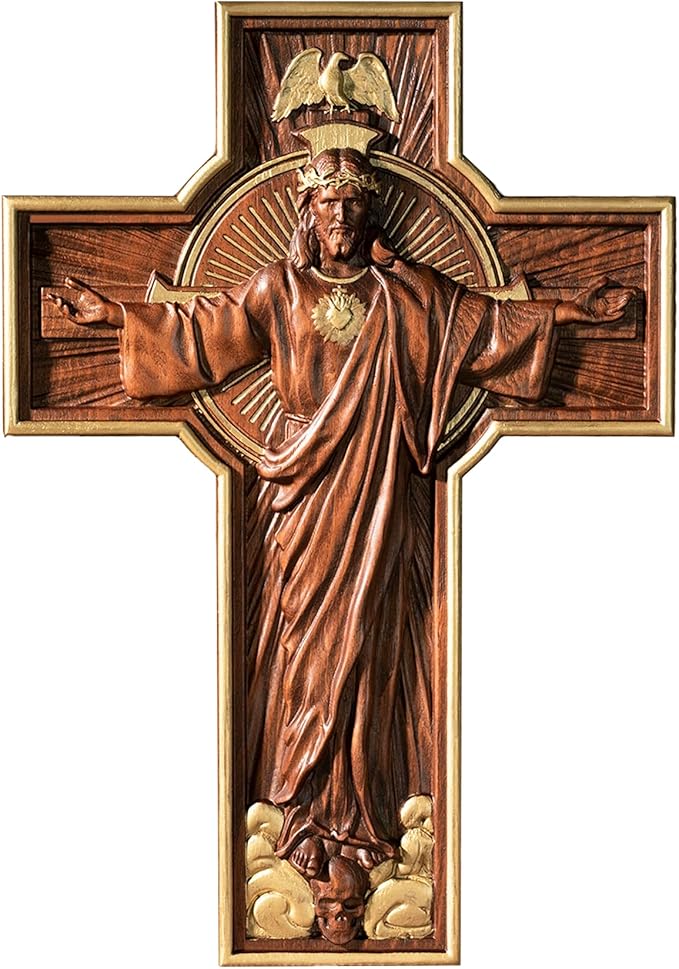 BGCOPPER Wooden Crucifix Wall Cross Catholic Handmade Orthodox Jesus Cross for Wall Decor Easter Christmas Gift