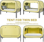 Bed Tent Twin Bed Canopy Portable Dream Tent for Adult Indoor Sleeping Tents with 2 Doors Breathable Private Space Tents, Pale Yellow
