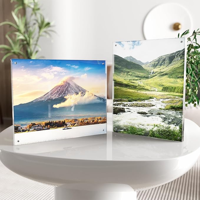 8x10 Acrylic Picture Frame 1 Pack, Clear Freestanding Double Sided Frameless Magnetic Photo Frames, Desktop Display Decor Gift