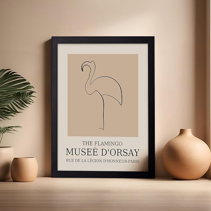 Poster Master Vintage Poster - Retro Minimalist Print - Gift for Artist, Housewarming - Flamingo, Line Drawing, Sketch, Abstract - Wall Decor for Living Room, Bedroom, 16x20 Black Framed