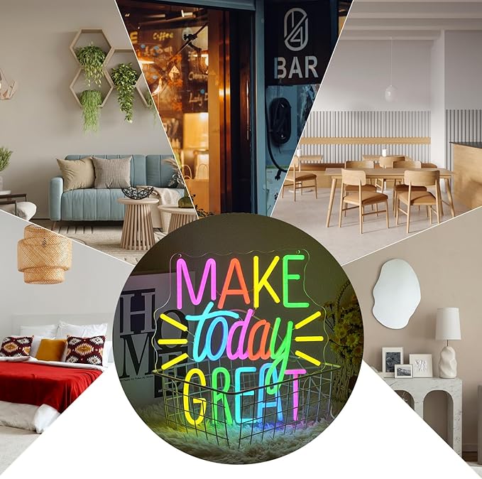 Make Today Great Neon Sign for Wall Decor, Inspirational Colorful Letter Neon Light, Dimmable Motivational Word Led Light Up Sign for Classroom, Cafe, Wedding Party,Birthday Wall Decor
