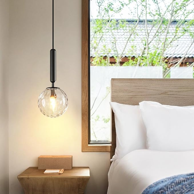 Modern Black Pendant Light Hanging Fixture Light for Kitchen Island Mid Century with Globe Pendant Light Clear Glass Pendant Lighting for Living Room Bedroom Entryway (3 Pack)