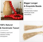 OMISHE 60" Long Large Wood Bead Garland with 1.6" Diameter Wooden Beads and Tassels, Rustic Farmhouse Country Wood Beads Garland for Home Tiered Tray Decor, Decorative Beads with Tassels Red