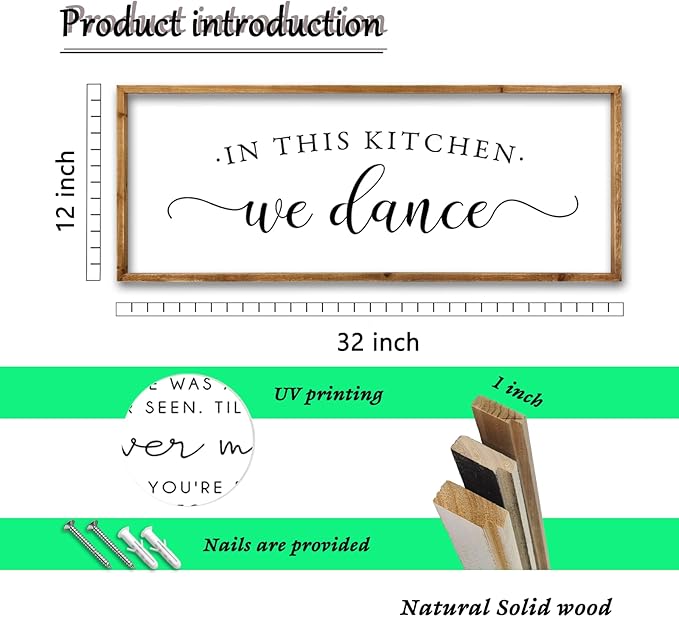 ZZJJHYWGQ In This Kitchen We Dance Sign Wall Decor 32"×12" Farmhouse Funny Kitchen dining room Signs Horizontal Wooden Framed hanging Art (Wood)