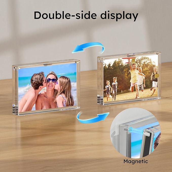 AITEE 4x6 Acrylic Picture Frames 3 Pack: 20% Thicker Block, Clear Picture Frames Freestanding Double Sided Magnetic Acrylic Lucite Frameless Transparent Square Photo Frame Gift for Wall and Desktop Display