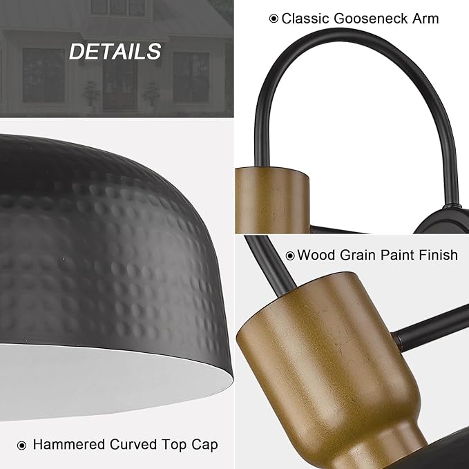 Outdoor Barn Light Gooseneck Barn Light, Farmhouse Exterior Wall Mount Light Vintage Wall Lighting Fixture Industrial Sconce Lantern for Porch, Entryway, Garage, Black, 1 Pack