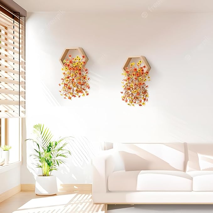 Artificial Hanging Fall Flowers for Outdoors Decoration,2 Pcs Fake Silk Plant Ourdoor Daisy Realistic UV Resistant for Home Indoor Porch Patio Wall Balcony Yard(Yellow Orange)