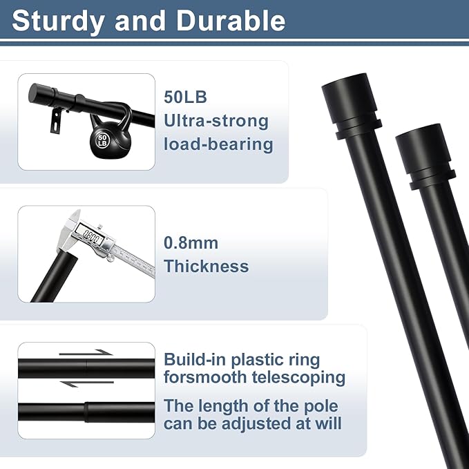 Latest Curtain Rods for Windows 28 to 48 Inches Length Adjustable 1 Inch Diameter Window Heavy Duty Curtain Rod with Aluminium Finials Set for Outdoor, Farmhouse, Bedroom, Living Room, Black