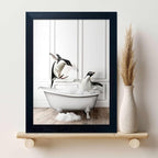 Kids Bathroom Wall Decor Funny Bathroom Wall Art Black and White Wall Decor Cute Penguins in Bathtub Canvas Print Painting Framed Farmhouse Animal Artwork