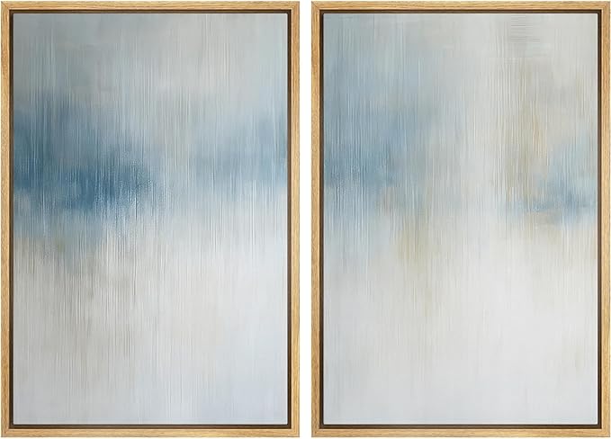 SIGNFORD Framed Canvas Print Wall Art Set Blue and Beige Abstract Modern Neutral Vertical Illustration Modern Art Decorative Nordic Nature for Living Room, Bedroom, Office - 16"x24"x2 Natural