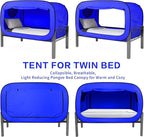 Bed Tent Twin Bed Canopy Portable Dream Tent for Adult Indoor Sleeping Tents with 2 Doors Breathable Private Space Tents, Blue