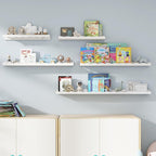 Fun Memories Picture Ledge Shelf for Wall, 48 inch Pine Wood Nursery Book Shelves Set of 2- Wall Book Shelves for Kids Room, Home Decor - Kitchen Spice-White