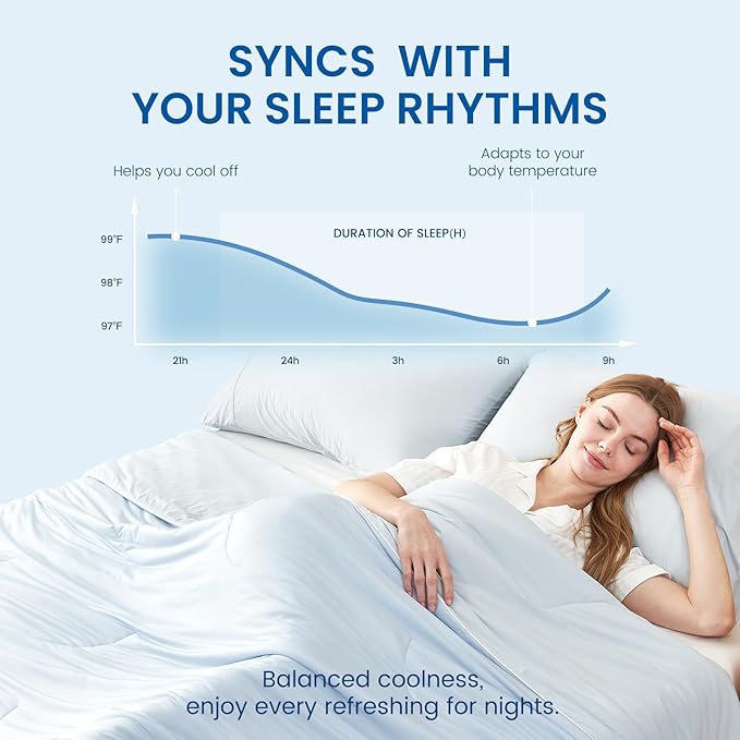 Cozy Bliss Cooling Comforter Queen Size Dual-Sided, Ultra-Soft Cooling Blankets for Hot Sleepers and Night Sweats, Breathable Lightweight Silky Smooth, Cool Blue