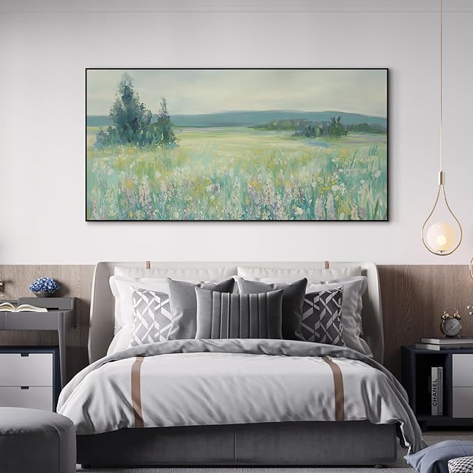 SIGNWIN 36"x72" Extra Large Framed Wall Art Wildflower Meadow Landscape Soft Pastel Nature Illustration for Home Living Room Bedroom Decor (Frame Assembly Required)