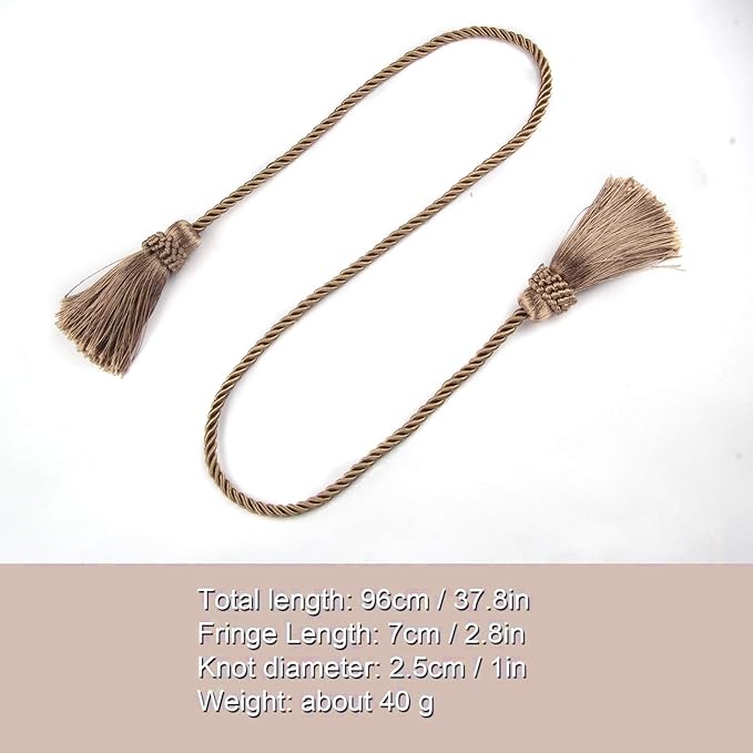 Fenghuangwu Curtain Tiebacks Handmade Decorative Curtain Holdbacks Rope with Tassel (flaxen, 2P)