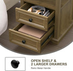 End Table with Fast USB C Charging Station, 18" Wide Sofa Side Table with 2 Drawers, Large Storage Rustic Wood Square Storage Cabinet for Living Room,Bedroom,Office, Light Brown