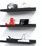 RICHER HOUSE 3 Set Floating Shelves for Wall, Black Wall Mounted Shelves with Lip for Storage, Display Picture Ledge Shelf for Bedroom Bathroom Kitchen Living Room Decor, Modern Black