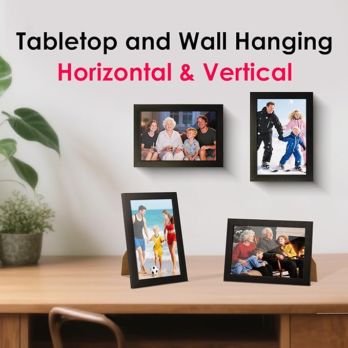 FIXSMITH 4x6 Picture Frame Set of 4, 4x6 Photo Frames with HD Plexiglass for Wall Hanging or Tabletop Display, Black