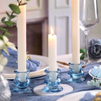12pcs Blue Candlestick Holders, Blue Glass Candle Holders for Pillar Candles, Taper Candle and Tealight Candles, Taper Candle Holders for Wedding, Table Centerpiece