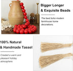 OMISHE 76" Long Large Wood Bead Garland with 1.6" Diameter Wooden Beads and Tassels, Rustic Farmhouse Country Wood Beads Garland for Home Tiered Tray Decor, Decorative Beads with Tassels Red