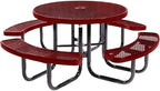 Coated Outdoor Furniture Heavy-Duty Portable Outdoor Picnic Table with Umbrella Hole, Expanded Metal Commercial-Grade Patio Dining Furniture Made in America (46" Round Top, Textured Burgundy)