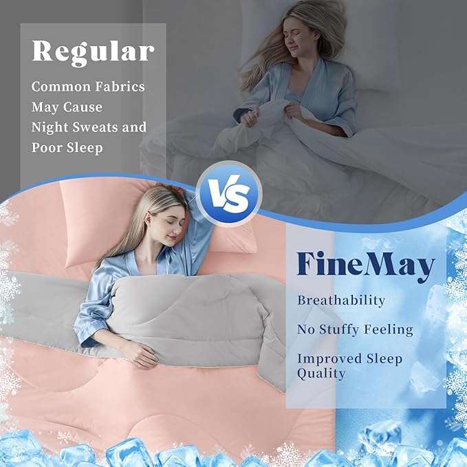 Cooling Comforter Twin Size, Double-Sided Cooling Blanket for Hot Sleepers & Night Sweats, Arc-Chill Q-Max > 0.4 Breathable Ice Blanket, Lightweight Cold Comforter (68''x90'', Pink)