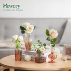 Hewory Small Ribbed Glass Bud Vases Set of 8 Amber Flower Vase Centerpieces - Modern Minimalist Cute Mini Decorative Bulk Vases for Wedding Bridal Shower Birthday Party Events Dining Room Table Decor