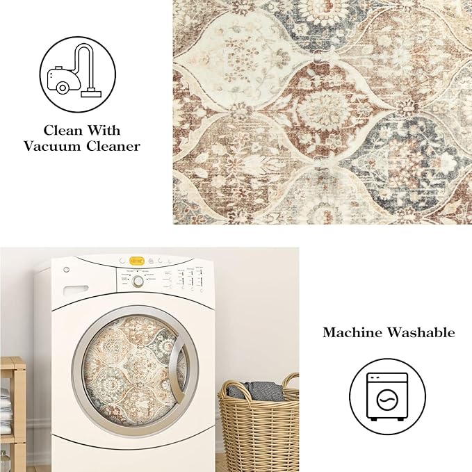 Lahome Moroccan Trellis Small Area Rug, 3x5 Washable Rug for Bedroom Living Room, Non-Slip Oriental Accent Throw Carpet for Kitchen Office Entryway Bathroom Office, Khaki