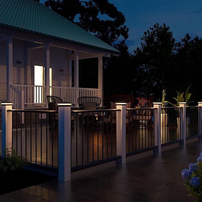 VOLISUN Solar Post Cap Light Outdoor Waterproof 16pack,Solar Fence - Post Lights for 4x4 5x5 6x6 Wooden/Vinyl Post,Black Deck Cap Light Solar Powered with Warm White for Garden/Patio/Porch