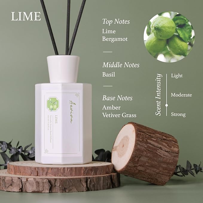 Reed Diffuser Set, Lime Scented Oil Diffuser, 6.76 fl oz (200 ml) Home Fragrance Diffuser with Reed Sticks, Air Fresheners for Home, Bathroom Shelf Decor