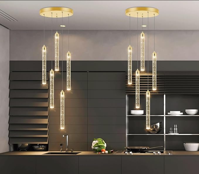 Mini Chandelier Modern Pendant Lights LED Bubble Crystal Kitchen Island Light Fixtures Gold Mini Pendant Lighting for Kitchen Island Dining Room Bedroom Bar Dimmable Ceiling Hanging Lights 2700K 6000K