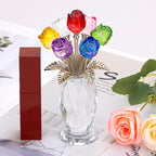 Glass Rose Flowers, Crystal Glass Figurines Rose Decorations for Home Gifts for Mom Wife Grandma, Crystal Flowers Collectible Ornament Mother's Day Thanksgiving Anniversary Birthday Gifts (Rainbow)