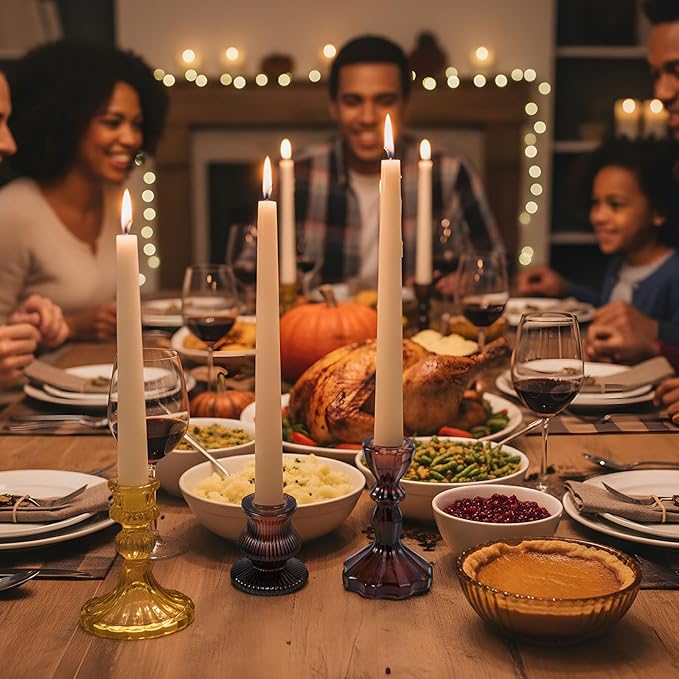 Mumufy 20 Pcs Glass Crystal Taper Candle Holders Clear Glass Candlestick Holder Fit 0.8 Inch Candles Crystal Decorative Candle Stand Centerpiece Table Wedding Dining Party(Fall Color)