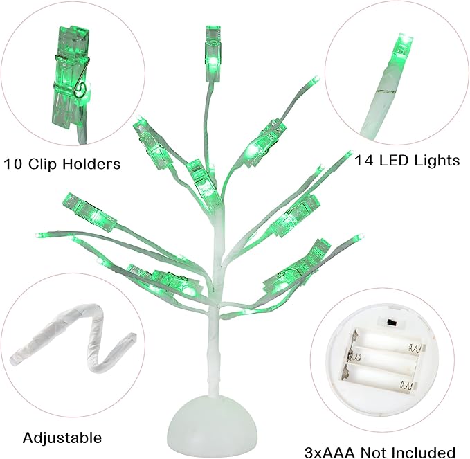 Money Tree Gift Card Holder Table Stand Creative Display with Green Lights and 10 Clips for Chirstmas, Graduation and Birthday