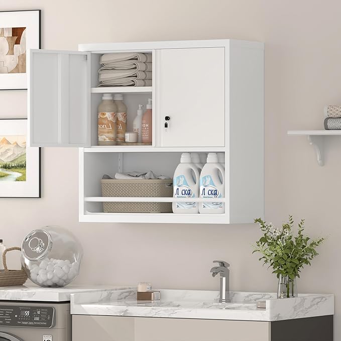 Wall Cabinets,Garage Metal Storage Cabinet with Shelf,Wall Storage Cabinet with Locking Door,Steel Cabinets for Kitchen,Home Office,Basement