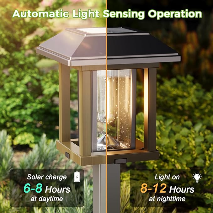 XMCOSY+ Solar Pathway Lights Outdoor Waterproof IP65 - Dual-Tone 25 LM LED Solar Garden Lights for Yard, Glass Outdoor Lighting for Garden Patio Yard Landscape Walkway Driveway Lawn Decor (Warm White)