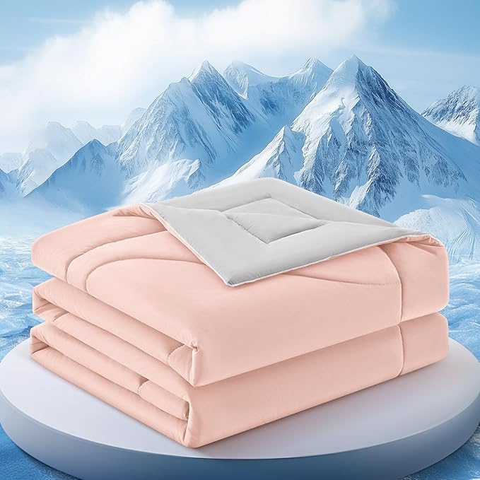 Cooling Comforter Twin Size, Double-Sided Cooling Blanket for Hot Sleepers & Night Sweats, Arc-Chill Q-Max > 0.4 Breathable Ice Blanket, Lightweight Cold Comforter (68''x90'', Pink)