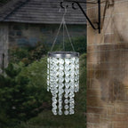 Hanging Solar Lantern Outdoor, 2 Tiers 21” Solar Transparent Acrylic Beaded Chandelier with Cool White LED S Hooks for Garden Yard Patio Gazebo Outside Decor