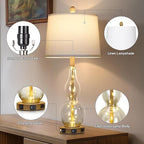 27.5" Clear Glass Table Lamp Set of 2 with Night Light,Bedside Lamps with USB Ports and AC Outlet, Modern Nightstand Lamps Retro Farmhouse lamp for Bedroom Living Room