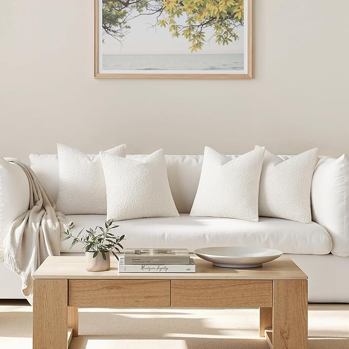 MIULEE Pack of 4 Christmas Decorative Textured Boucle Throw Pillow Covers 18x18 Inch White Accent Pillow Cases Soft Couch Cushion Covers for Modern Farmhouse Boho Chair Sofa Bed Livingroom Home Decor