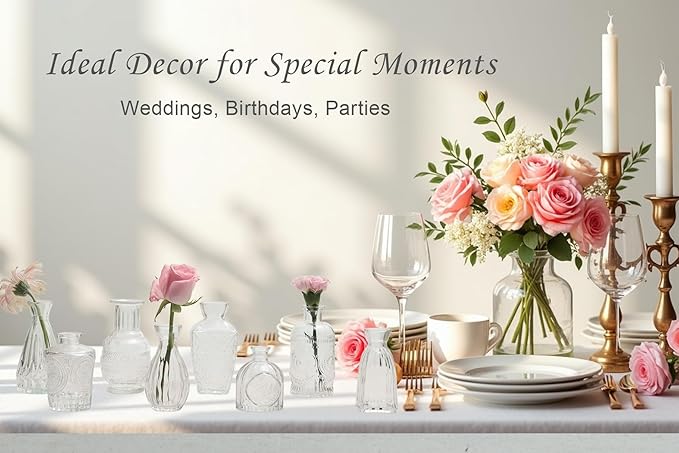 Bud Vases Set of 12,Glass Bud Vases in Bulk,Small Flower Vases for Centerpieces,Mini Vintage Vase for Wedding, Home Table Decor,Christmas,Party Decoration,Clear